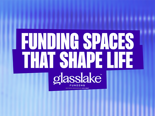 Glasslake Funding graphic with the message ‘Funding Spaces That Shape Life’ on a blue and purple background, promoting mortgage lending and home financing.